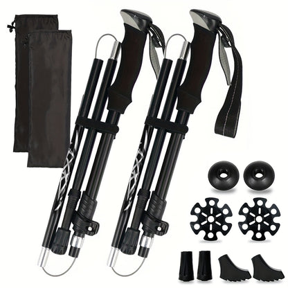 Trekking Poles 2 Pack Lightweight Aluminum Alloy Foldable Hiking Sticks – Quick-Lock Adjustable, Ergonomic Non-Slip Grip & Carry Bag for Men Women Camping Travel