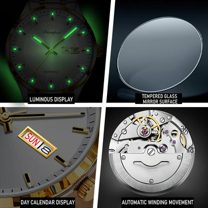 Men's Automatic Self-Winding Mechanical Watch – Slim Stainless Steel Band, Luminous Hands, Calendar Display, No Battery Needed – Luxury Business Dress Watch Gift