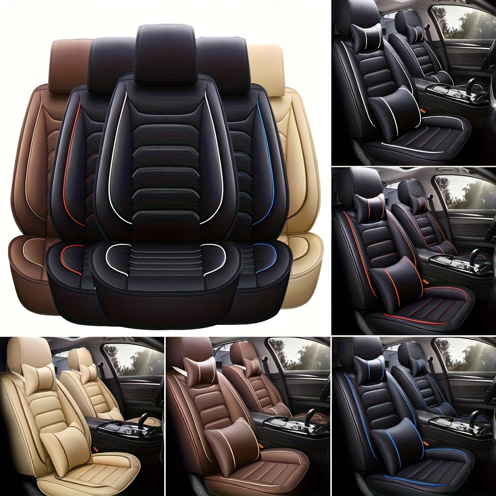 Faux Leather Car Seat Covers 5-Seat Full Set – Waterproof 360° All-Weather Protection, Soft Foam Padding, Non-Slip Grip, Universal Fit for Cars Trucks Sedans SUVs, 6 Colors Available
