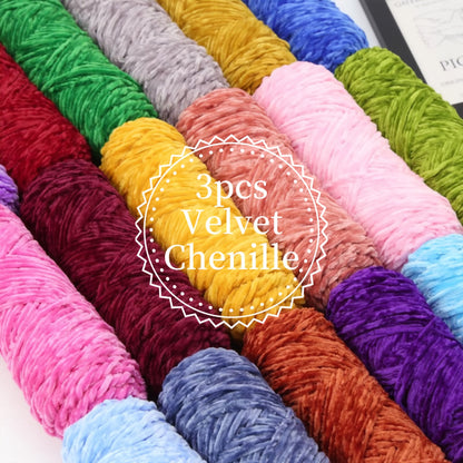 Velvet Chenille Yarn 3-Pack 300g (100g x3) Soft Bulky Knitting Crochet Yarn 47 Colors Beginner Friendly Luxury Handcraft for Sweaters Scarves Hats Dolls Bags Amigurumi DIY Projects
