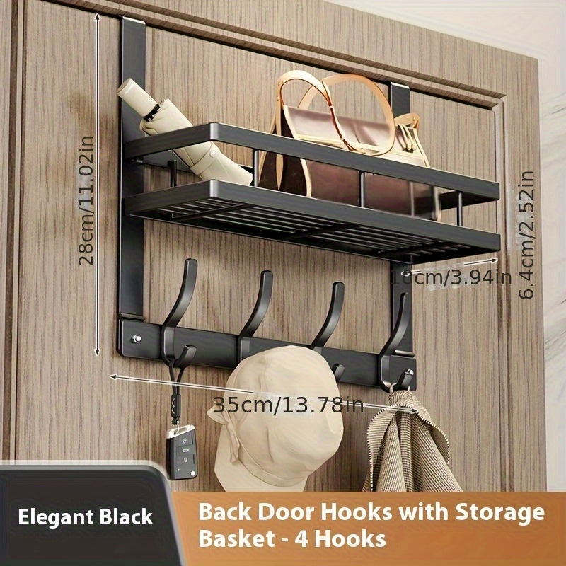 Over-the-Door Storage Rack Heavy Duty Metal Hooks | No Tools Required 4 to 8 Hooks | Bedroom Bathroom Kitchen Closet Door Organizer Hanger | Black Gray | 14 to 24 Inch
