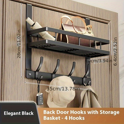 Over-the-Door Storage Rack Heavy Duty Metal Hooks | No Tools Required 4 to 8 Hooks | Bedroom Bathroom Kitchen Closet Door Organizer Hanger | Black Gray | 14 to 24 Inch