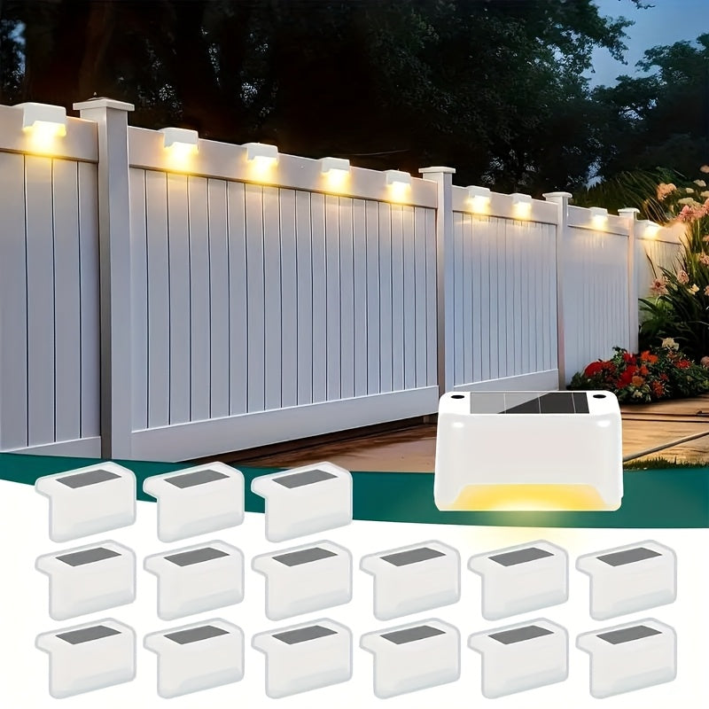 Solar LED Deck Lights Outdoor Stair Step Lights Auto On/Off 12-Hour Warm White Lighting for Fence, Pathway, Patio, Balcony & Yard – Weatherproof ABS, Pack of 8, 16 or 32 – No Wiring Required