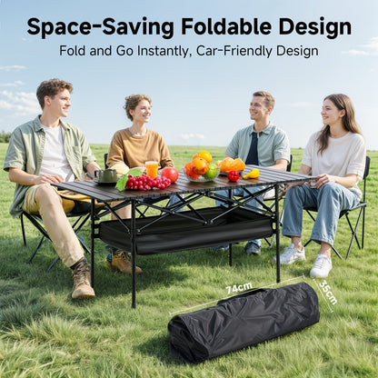 Portable Folding Camping Table Aluminum Lightweight Outdoor Picnic Table with Mesh Storage Bag & Carry Bag – Height Adjustable 37.4", Easy to Store, for Camping, Beach, Backyard, BBQ, Party & Patio