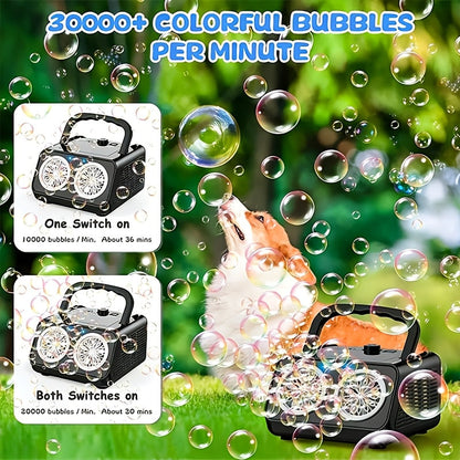Automatic Bubble Machine Upgraded Thickened 2-Fan Design 20000 Plus Bubbles Per Minute Plugin or Battery Powered Portable Indoor Outdoor Bubble Blower for Birthday Party Wedding Kids White Black
