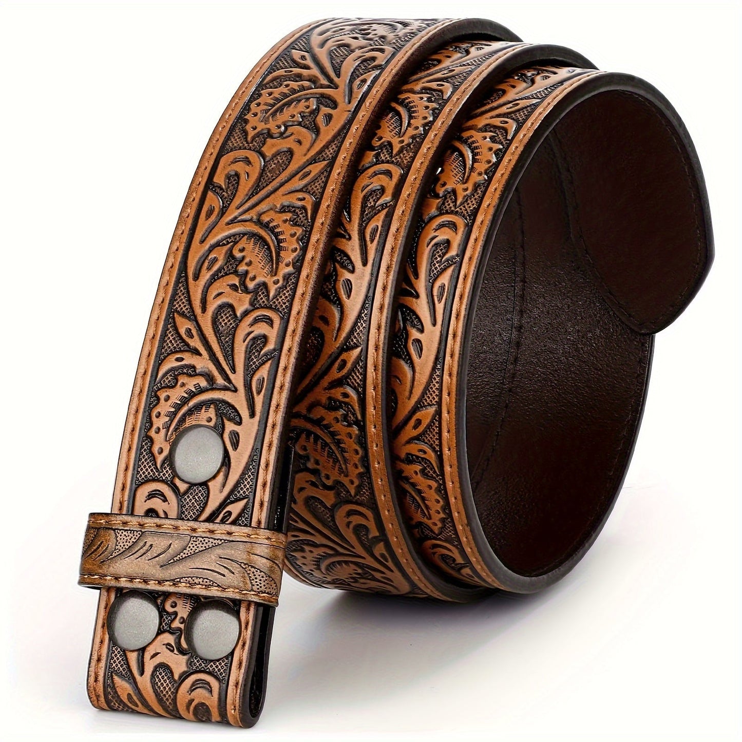 Vintage Engraved Western Belt with Bullhead Buckle - Adjustable Distressed Leather Cowboy Waistband for Men and Women, Country Music Festival Rodeo Accessories, Black Brown Coffee