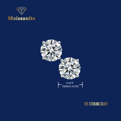 Lab Moissanite Stud Earrings D Color VVS1 Clarity – Brilliant Round Cut 18K Gold Plated 925 Sterling Silver, 1CT 2CT 4CT 6CT, Jewelry Box Included, Gift for Women Girls