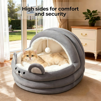 Round Plush Cat Bed & Pet Mat for Cats and Small Dogs – Large Circular Donut Design, Soft Comfortable All-Season Sleeping Pad, S M L Sizes, Includes Bonus Toy Balls, Cozy Cat Nap Cushion