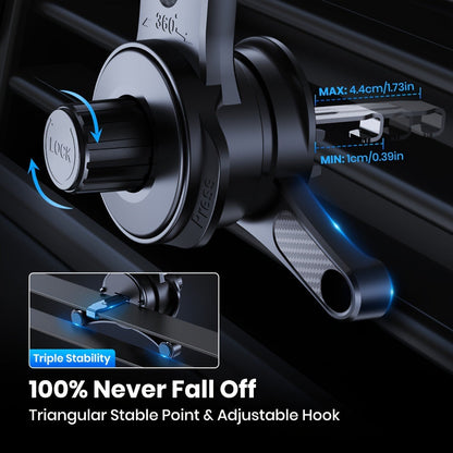 Car Phone Mount Extended Arm 3-Point Support, Extendable Metal Hook Cell Phone Holder for Car Dashboard Windshield, Superior Stability Universal Fit for iPhone Samsung Android