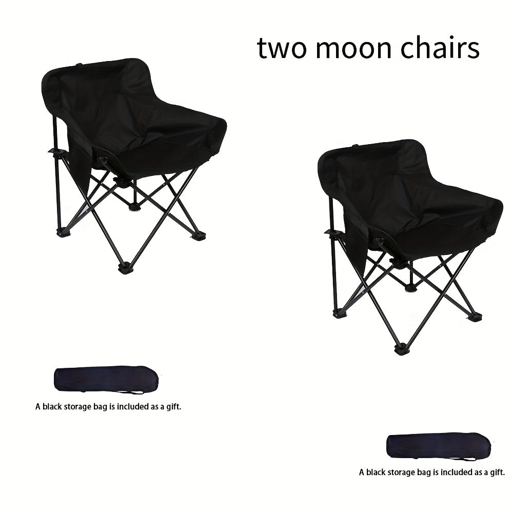 Portable Folding Moon Chair and Table Set 2 3 5pcs with Storage Bag for Beach Camping Fishing Family BBQ Picnic Outdoor Hiking Courtyard Black White