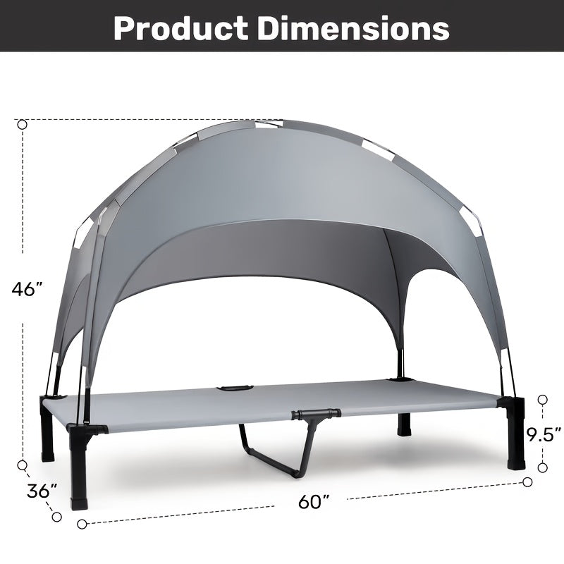 Elevated Dog Bed with Removable Canopy Shade Tent – Portable Raised Outdoor Cooling Pet Cot for Dogs & Cats, Breathable Mesh, Lightweight Foldable Design for Camping, Yard & Patio