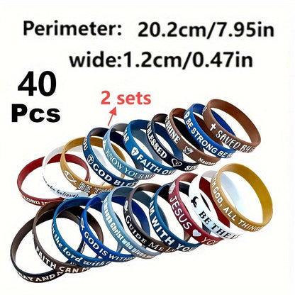 40-Pack Bible Verse Silicone Bracelets Colorful Inspirational Christian Faith Wristbands Unisex Lightweight Daily Wear Church Party Gift