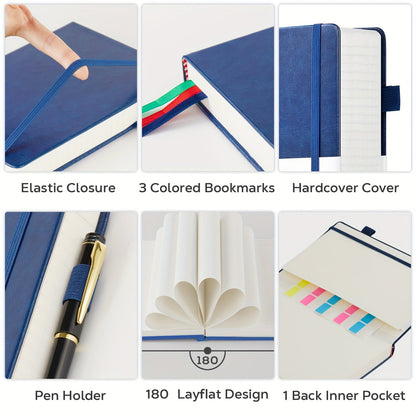 A4 Hardcover Notebook 320 Pages – Large College Ruled Leather Journal for Women Men, 100GSM Thick Paper 8.5x11 Lined Notebook for Work School Study Writing Business, 6 Colors