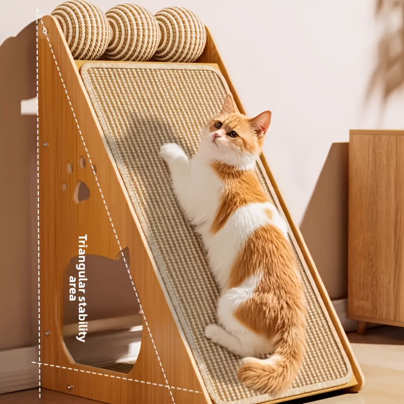 27 Inch Sisal Cat Scratching Board – Multi-Functional Wear-Resistant Cat Paw Pad Furniture Protector with 3 Teaser Balls, Easy Install, Indoor Cat Scratching Pad