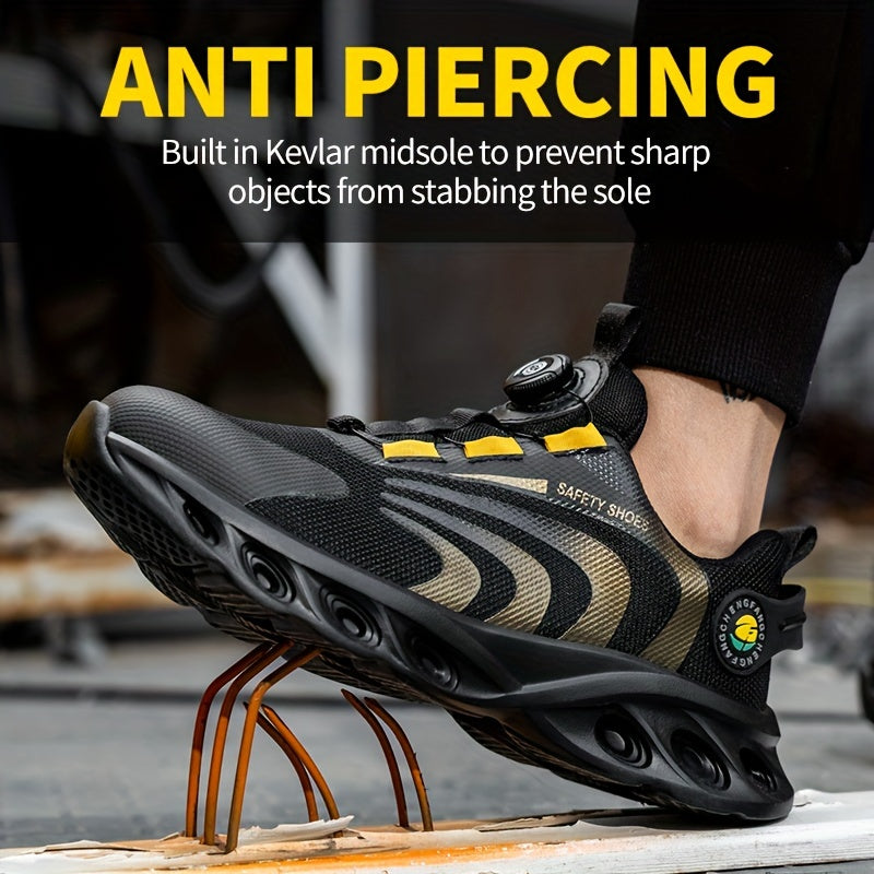 Men's Steel Toe Safety Shoes Wide Width Puncture-Proof with Rotating Buckle – Non-Slip Cushioned Work Boots for Construction, Industrial & Warehouse, Sizes US 6.5–13.5