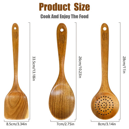Wooden Kitchen Utensils Set 3/5/7 Piece, Natural Wood Spoons Spatulas Spurtle Ladle & Wok Spatula with Ergonomic Handles, Heat-Resistant Non-Stick Safe Heavy-Duty Cooking Tools for Home Kitchen