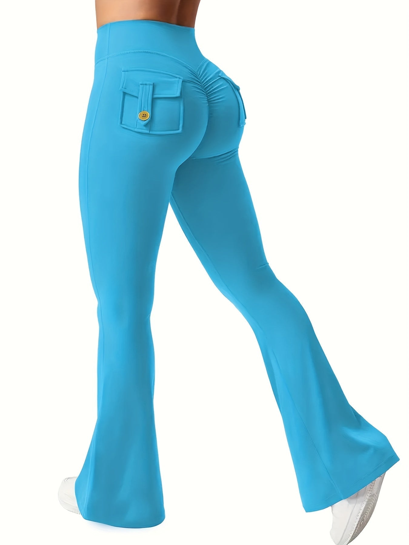 Women's High Waist Flare Yoga Pants Scrunch Butt Lift Leggings with Pocket Squat-Proof 4-Way Stretch Sweat-Wicking Sportswear for Gym Running Workout – 7 Colors S-XL