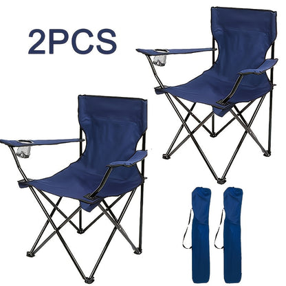 Foldable Camping Chairs 2 Pack – Steel Frame Oxford Cloth Cup Holders Portable Storage Bags for Outdoor BBQ Courtyard Beach Picnic Holiday Gift
