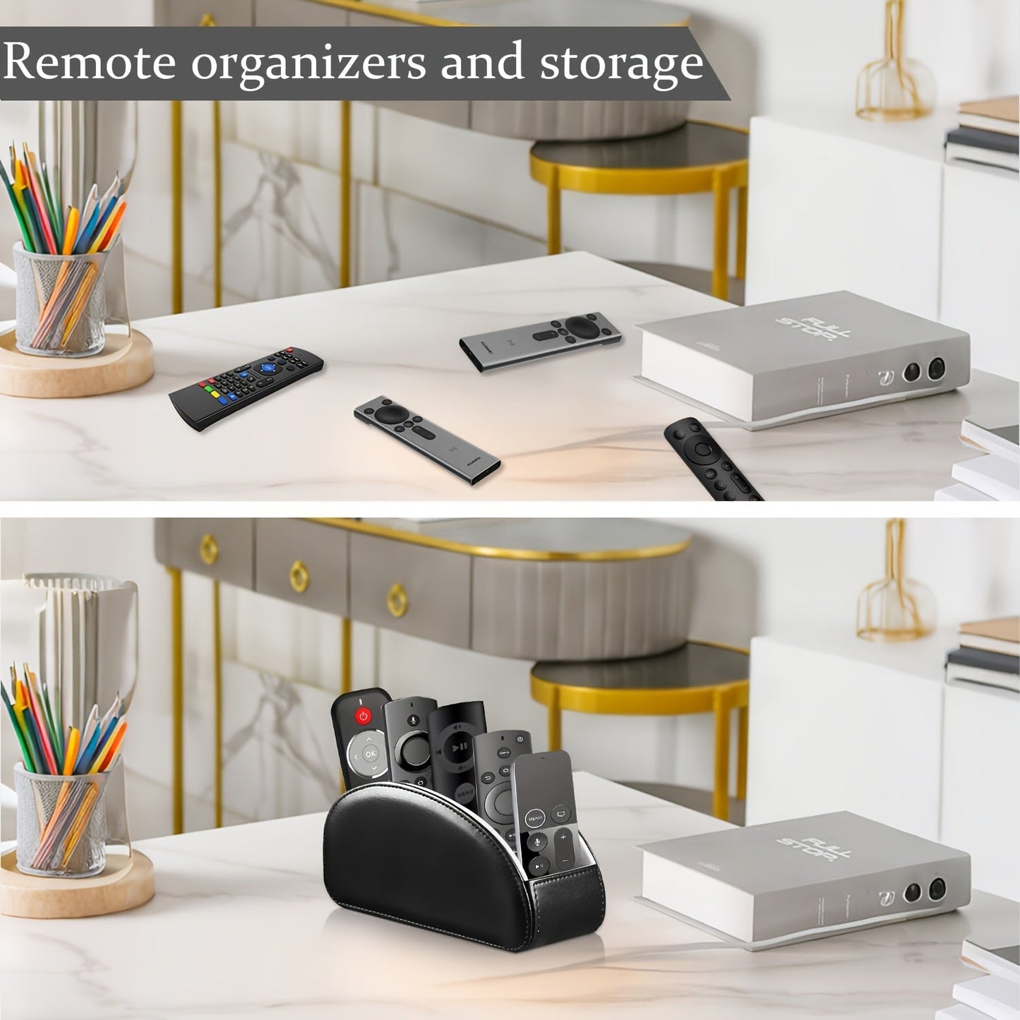 Remote Control Holder with 5 Compartments Desktop Organizer Caddy – Bedside Storage Box for TV Remotes Pens Eyeglasses Office Stationery Home Appliance Controllers