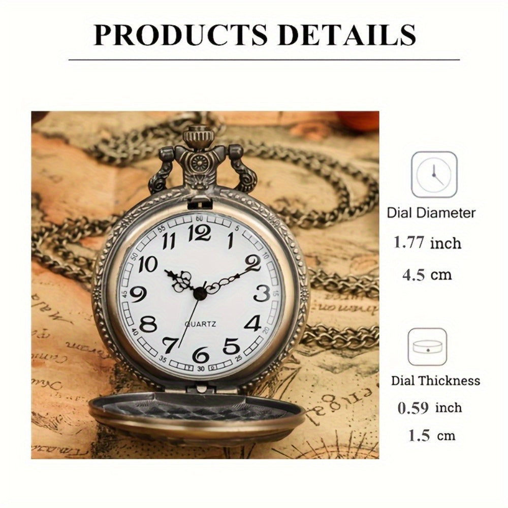 Vintage Bronze Pocket Watch Set of 2 – Classic Round Dial Quartz Movement, Zinc Alloy Case Nickel-Free Strap, Antique Style Timepiece – Perfect Gift for Christmas Birthday Graduation Valentine's Day