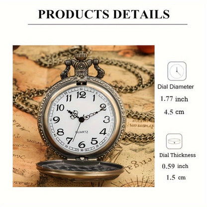 Vintage Bronze Pocket Watch Set of 2 – Classic Round Dial Quartz Movement, Zinc Alloy Case Nickel-Free Strap, Antique Style Timepiece – Perfect Gift for Christmas Birthday Graduation Valentine's Day
