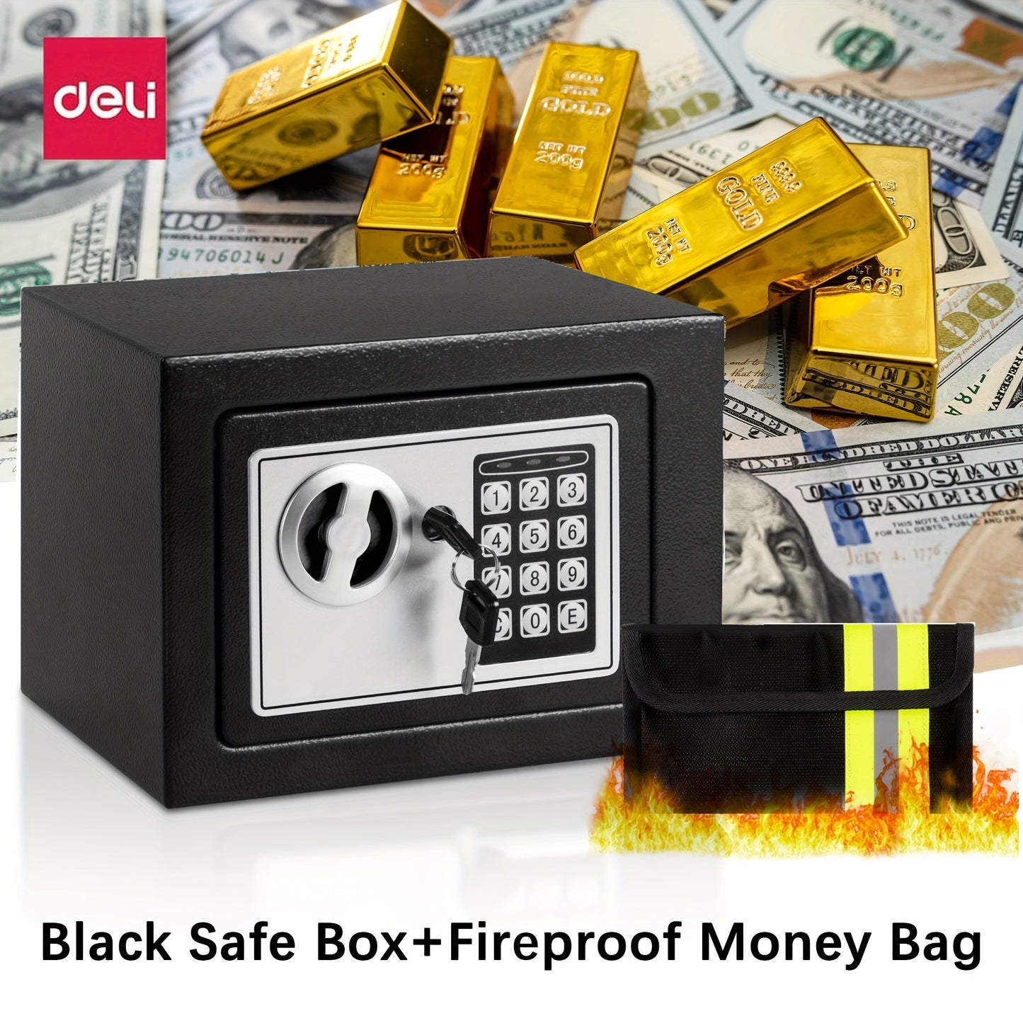 0.2 Cubic Foot Electronic Digital Safe Box with Fireproof Money Bag – Keypad Lock Home Security Safe for Cash, Jewelry, Documents & Valuables, Compact Office & Bedroom Safe