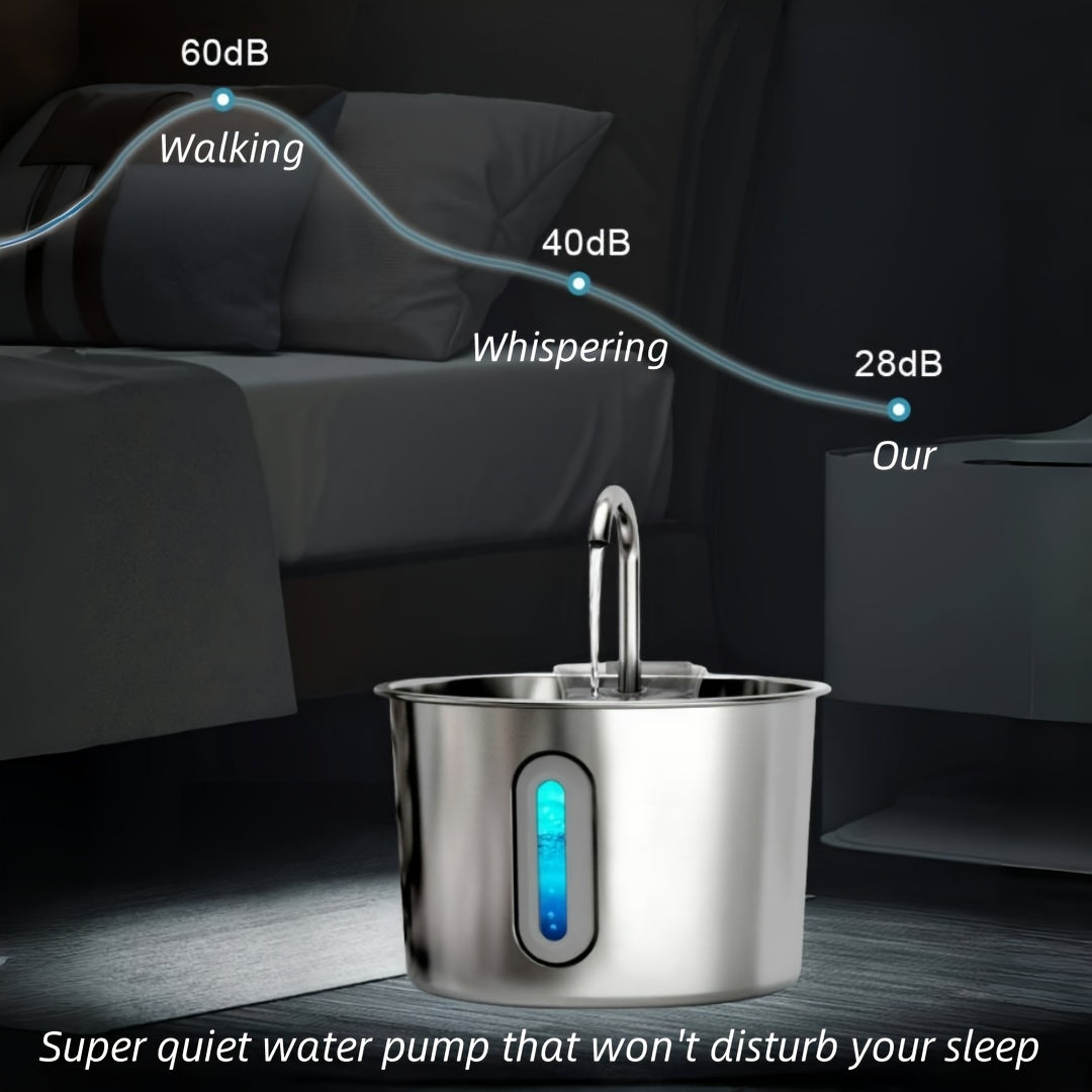 Cat Water Fountain 74oz Stainless Steel - Ultra Quiet USB Pump, Faucet Flow, 3-Stage Filter & Visual Water Level Window, Automatic Pet Water Fountain for Cats & Small Dogs Indoor