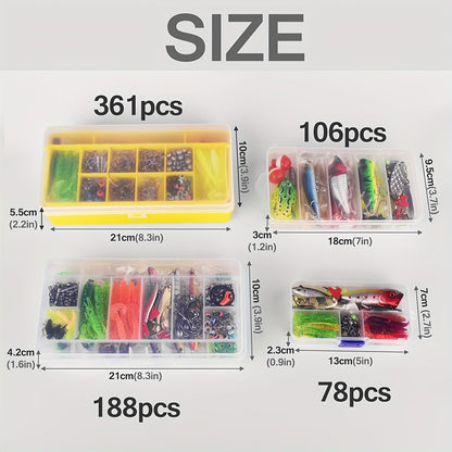 Fishing Lures Kit 78/106/188/361 Piece Freshwater Tackle Box Set, Spoon Lures Soft Plastic Worms Hooks & Accessories for Bass Trout Salmon Fishing, Complete Beginner & Pro Fishing Gear Gift