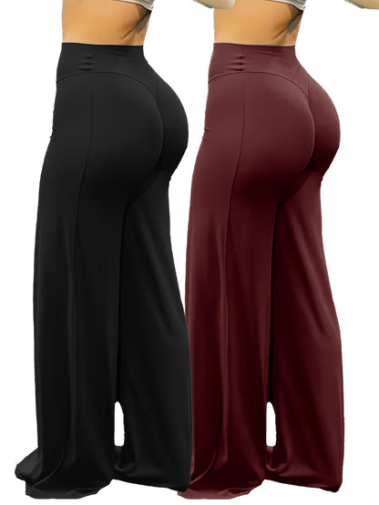 Wide Leg Yoga Pants High Waist High Elastic Full Coverage - Plus Size Flare Leggings for Gym Fitness Training Casual Wear All Season S-XL