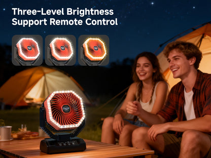 20000mAh Camping Fan with LED Light & Remote Control – 4-Speed Brushless Motor, 180° Oscillating Portable Outdoor Fan, 22-26 Hour Battery Life, 40 LEDs, Timer – for Camping, Hiking, Tent, Emergency & Home Use