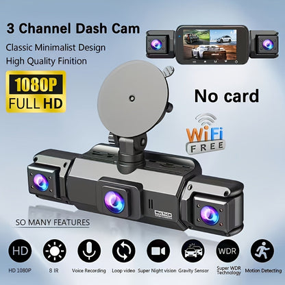 360° Dash Cam 3/4 Channel 1080P HD with Night Vision WDR G-Sensor Loop Recording 24/7 Parking Monitor WiFi, Multi-Lens Car Camera System for Full Coverage Zero Blind Spots