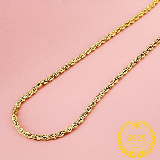24K Gold-Plated Twisted Rope Chain Necklace in 925 Sterling Silver for Women – Boho Elegant Layering Necklace, 20"/22"/24", Holiday & Birthday Gift