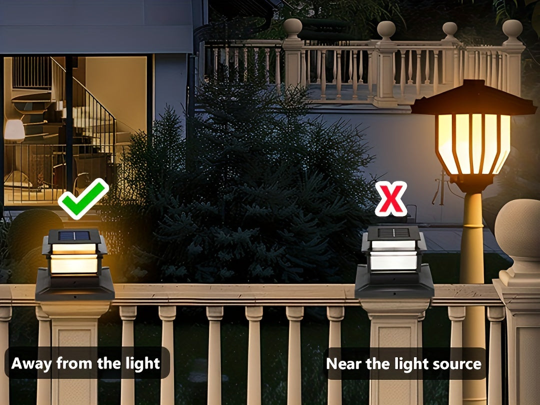 Solar Post Cap Lights 6 Pack Outdoor – Bright LED Solar Powered Fence Post Lights, Waterproof Auto On/Off, for Deck, Porch, Patio, Garden, Stair & Yard Decoration