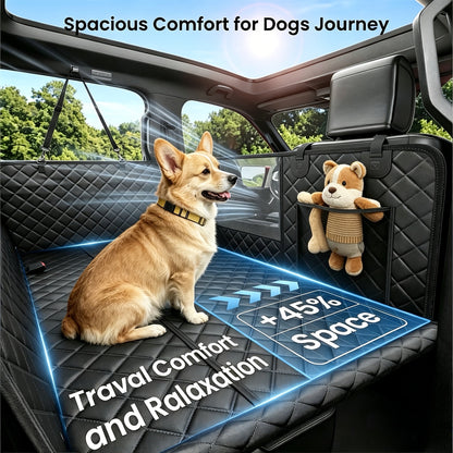 Dog Car Seat Cover Hard Bottom Back Seat Extender Holds 400 lbs – Dog Hammock Car Bed with Mesh Window & Storage Pockets for Cars SUVs Trucks All Breeds