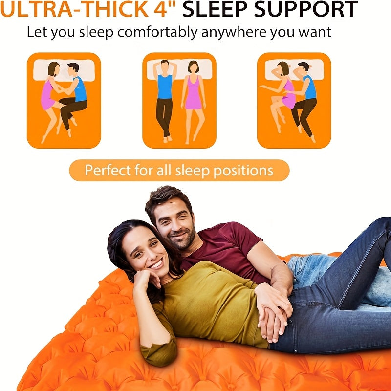 Self-Inflating Sleeping Pad Ultralight Nylon TPU Camping Mat, Built-In Pump Single & Double Person Options, Compact Portable Sleeping Mat for Camping Hiking Backpacking Travel Picnic, Orange & Blue