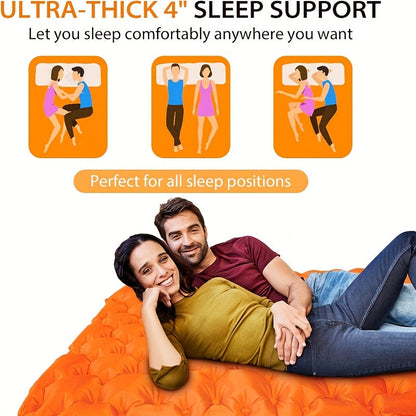 Self-Inflating Sleeping Pad Ultralight Nylon TPU Camping Mat, Built-In Pump Single & Double Person Options, Compact Portable Sleeping Mat for Camping Hiking Backpacking Travel Picnic, Orange & Blue
