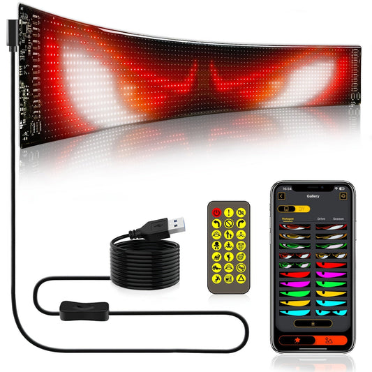 Flexible LED Dot Matrix Display Panel 16x96 – Programmable RGB Scrolling Sign with App & Remote Control, USB Powered, DIY Animated Lighting for Shop, Store, Hotel, Car, Home Decor