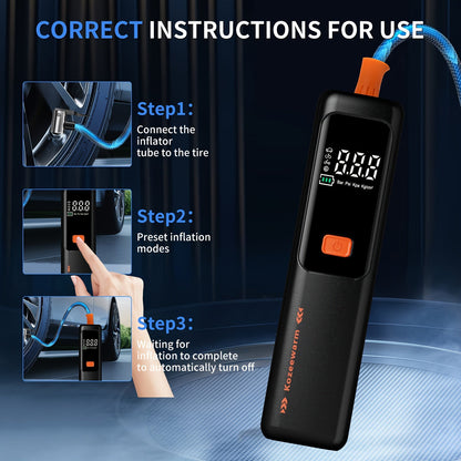 Cordless Tire Inflator Portable Air Compressor with Digital Pressure Gauge, USB Rechargeable, 3X Fast Inflation for Car, SUV, Truck, Bike, Motorcycle, Ball & Sports Equipment – Compact Auto Air Pump