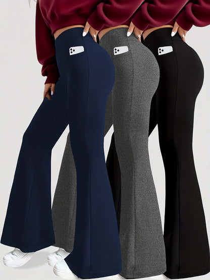 Women's High Waisted Yoga Leggings 3 Pack – Buttery Soft Tummy Control Bootcut Flare Pants with Pockets, S-XXL, Gym Pilates Workout Everyday Wear