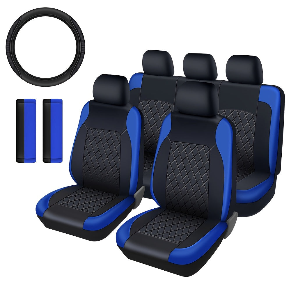 PU Leather Car Seat Covers Universal Fit Waterproof Quilted All-Season with Sponge Padding for Cars SUVs Trucks Gray Black Red Blue Single or 12-Piece Set