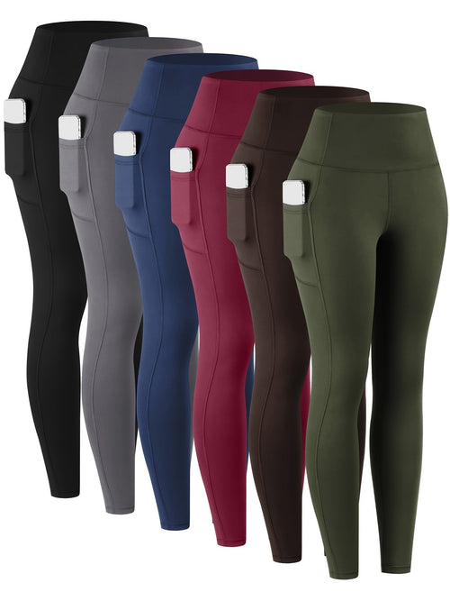 6 Pack Women's High Waist Leggings with Pockets Buttery Soft Tummy Control Yoga Pants Multicolor Sets S-XXL Activewear