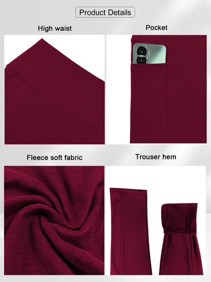 Women's Plus Size Yoga Pants with Pockets – High-Waist Fleece-Lined Warm Leggings for Fall & Winter, Tight-Fitting Elastic Sports Base Layer Pants, Sizes 1XL-5XL in Black, Gray, Burgundy & Navy