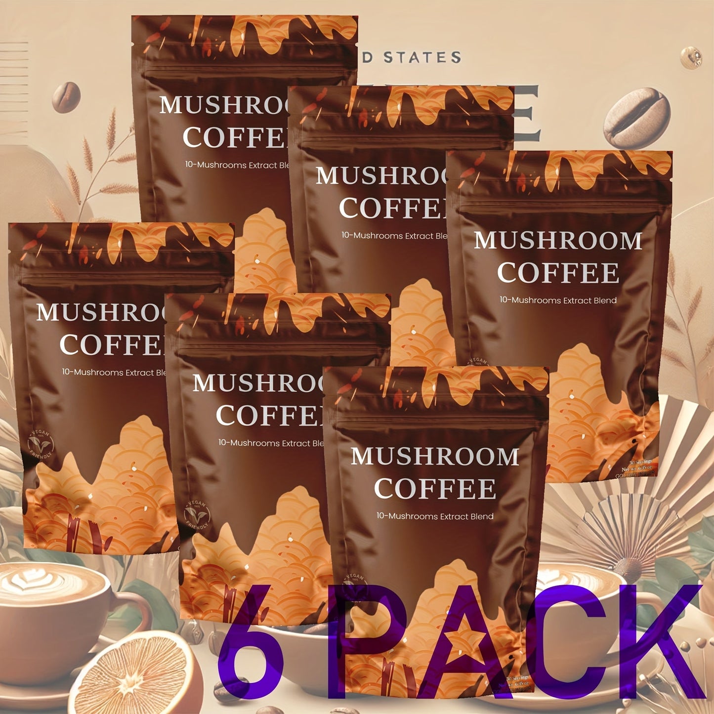 Mushroom Coffee with 10 Adaptogenic Mushrooms & MCT Oil – USA Grown Instant Coffee, Lion's Mane, Turkey Tail, Shiitake, 6.35 oz, Available in 1, 3 & 6 Pack