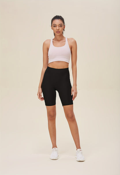 Women's High-Waisted Yoga Shorts 4-Pack Butt-Lifting 5-Pocket – Mid-Stretch Breathable Seamless Workout Shorts for Summer Yoga, Pilates & Gym Training (Red, Black, Gray, Navy Blue)