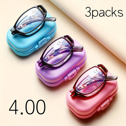 3-Pack Folding Reading Glasses Unisex Mixed Colors 1.0x–4.0x Magnification Compact Portable Elegant Business Style Readers Gift