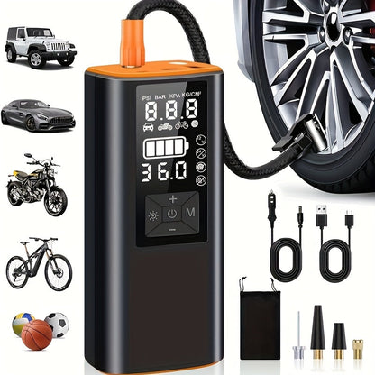 Portable Tire Inflator 150 PSI Wireless Air Compressor – Digital Pressure Gauge, Auto Shut-Off, LED Light, Dual Power 6000mAh Battery + 12V Cord, 4 Preset Modes for Car Motorcycle Bike Ball