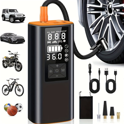 Portable Tire Inflator 150 PSI Wireless Air Compressor – Digital Pressure Gauge, Auto Shut-Off, LED Light, Dual Power 6000mAh Battery + 12V Cord, 4 Preset Modes for Car Motorcycle Bike Ball