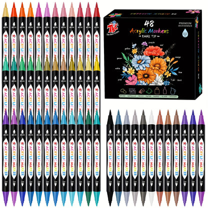 Dual Tip Acrylic Paint Markers Set – Non-Toxic Waterproof Fade-Resistant Paint Pens for Rock Painting, Canvas, Glass, Pottery, Wood & DIY Crafts, Ideal Gift for Artists & Kids