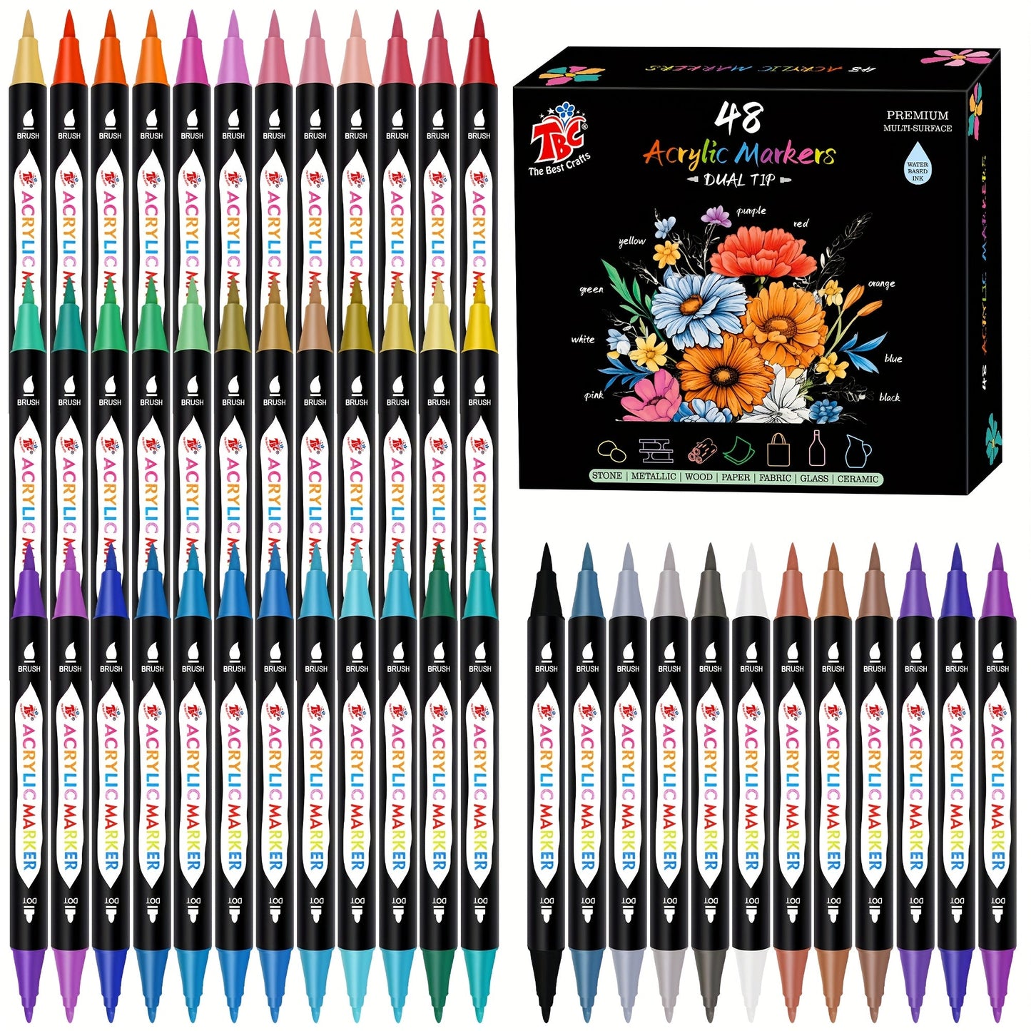 Dual Tip Acrylic Paint Markers Set – Non-Toxic Waterproof Fade-Resistant Paint Pens for Rock Painting, Canvas, Glass, Pottery, Wood & DIY Crafts, Ideal Gift for Artists & Kids