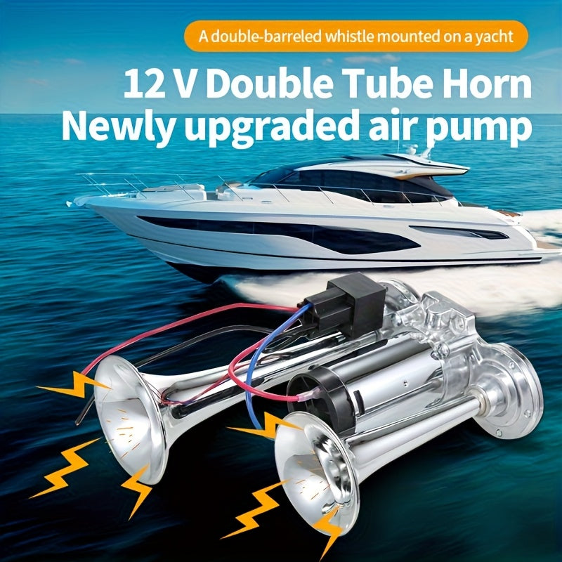 130dB Super Loud Double Tube Air Horn 12V/24V – Aluminum Alloy with Compressor, Quick Install for Trucks, SUVs, Motorcycles, Boats & Off-Road Vehicles